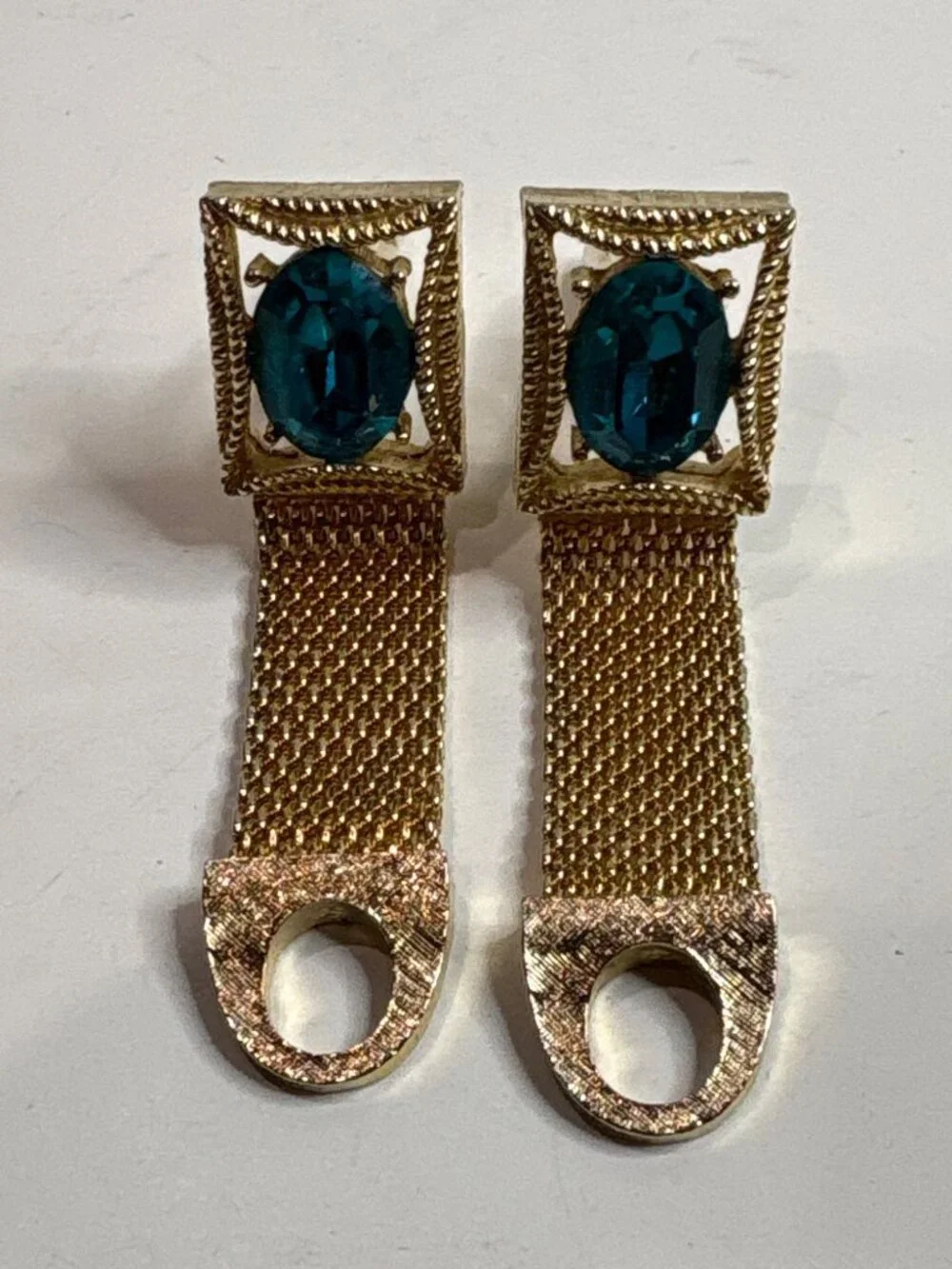 Vintage Swank Gold Mesh Wrap Cufflinks December Birthstone Blue Zircon MCM Box